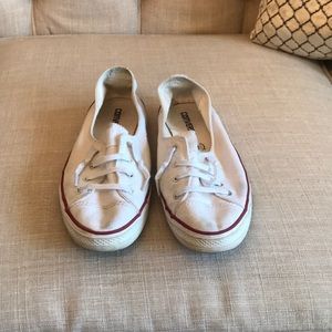 Worn once white slide in converse
